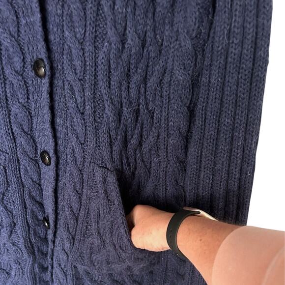 Aran Crafts Limited Edition Merino Alpaca Wool Cardigan Sweater Blue L Ireland - Picture 6 of 6